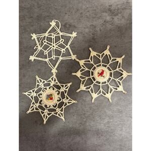 Crocheted needlepoint snowflake ornaments